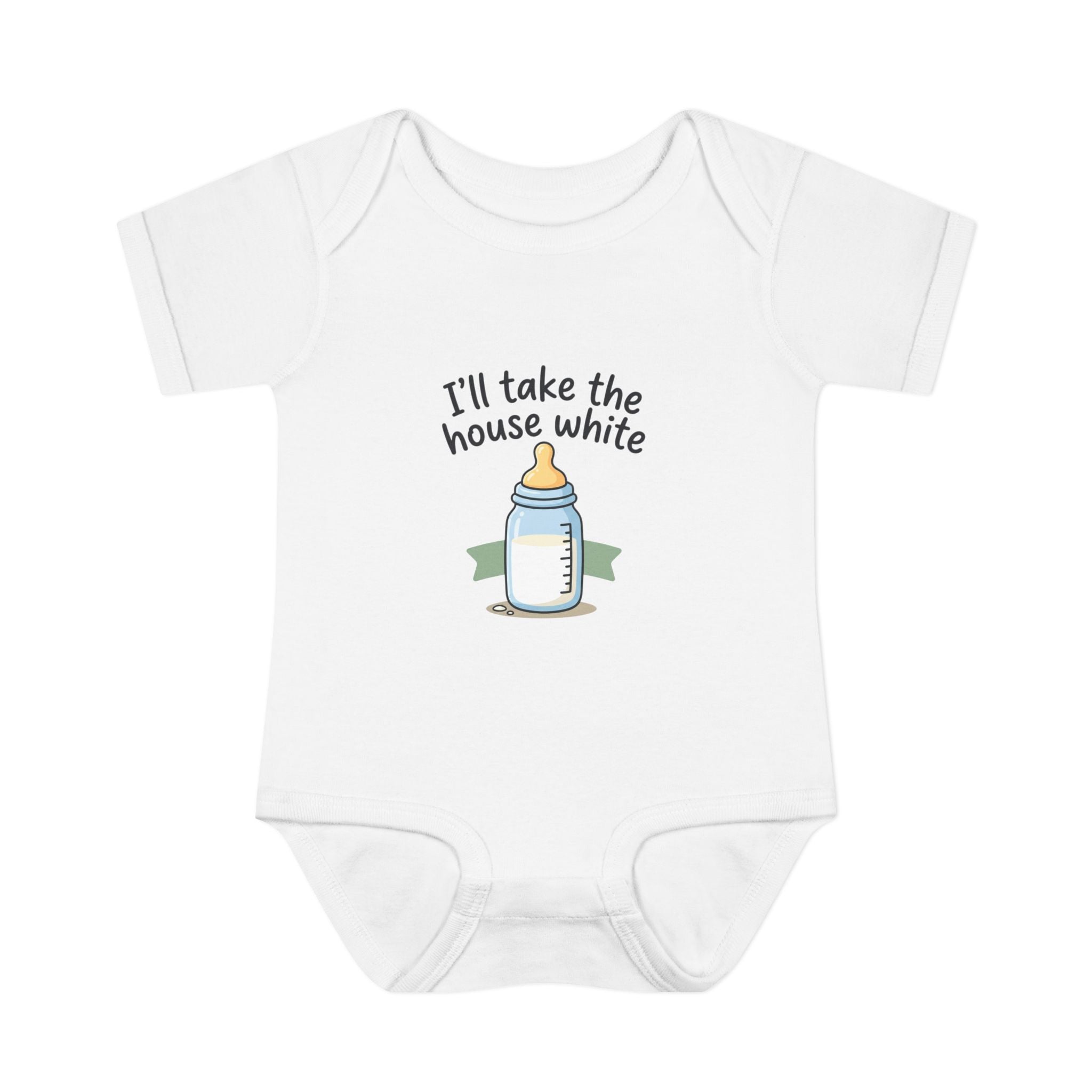 Baby Bodysuit "I'll Take the House White" Bottle Graphic — Newborn Onesie Gift