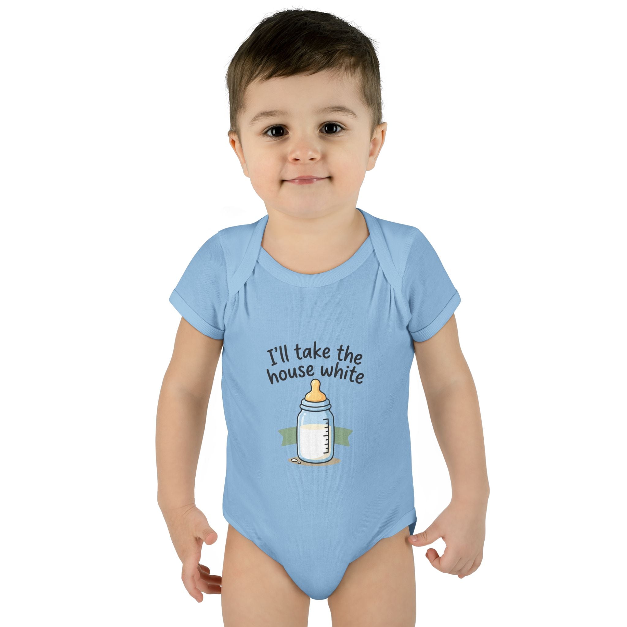 Baby Bodysuit "I'll Take the House White" Bottle Graphic — Newborn Onesie Gift