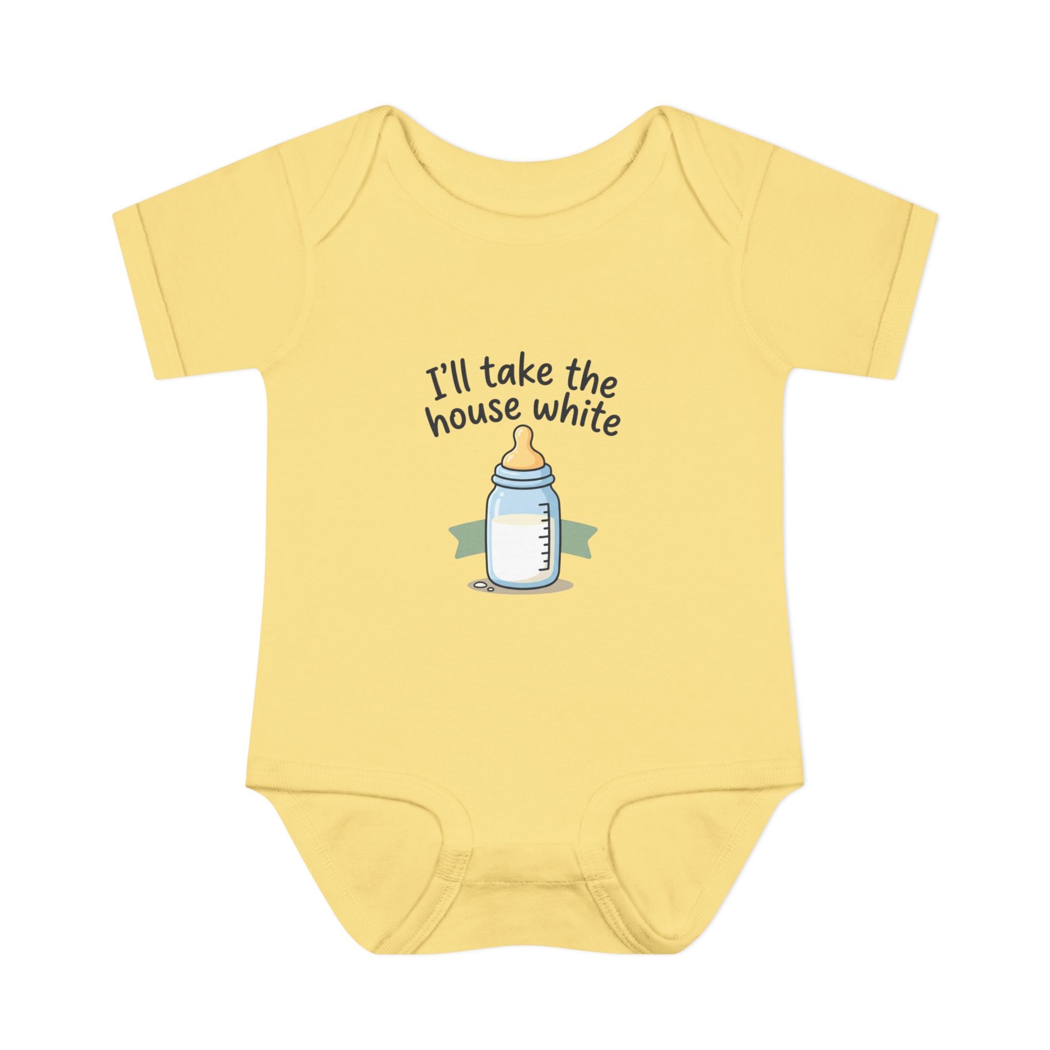 Baby Bodysuit "I'll Take the House White" Bottle Graphic — Newborn Onesie Gift