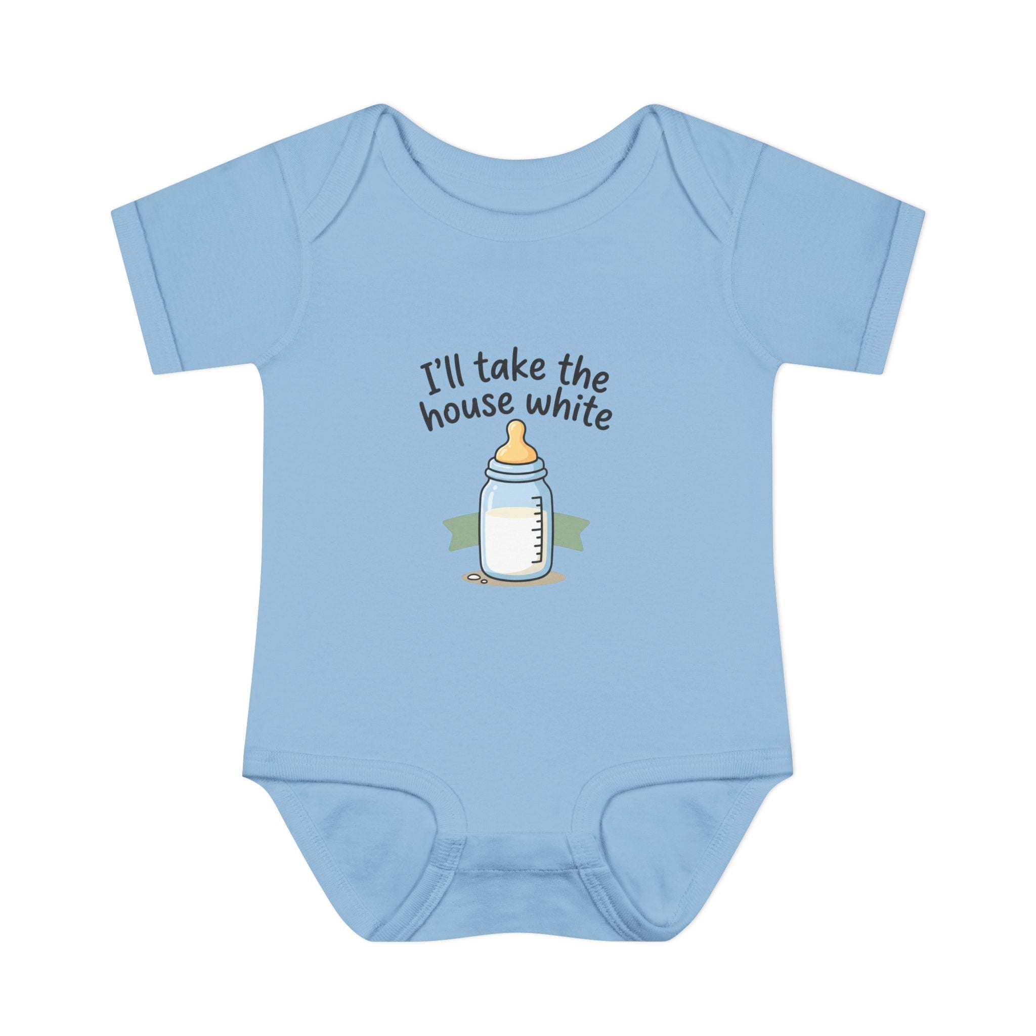 Baby Bodysuit "I'll Take the House White" Bottle Graphic — Newborn Onesie Gift