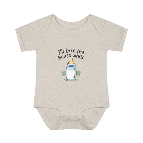 Baby Bodysuit "I'll Take the House White" Bottle Graphic — Newborn Onesie Gift