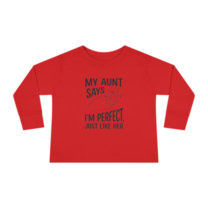 Toddler Long Sleeve Tee - My Aunt Says I'm Perfect, Just Like Her