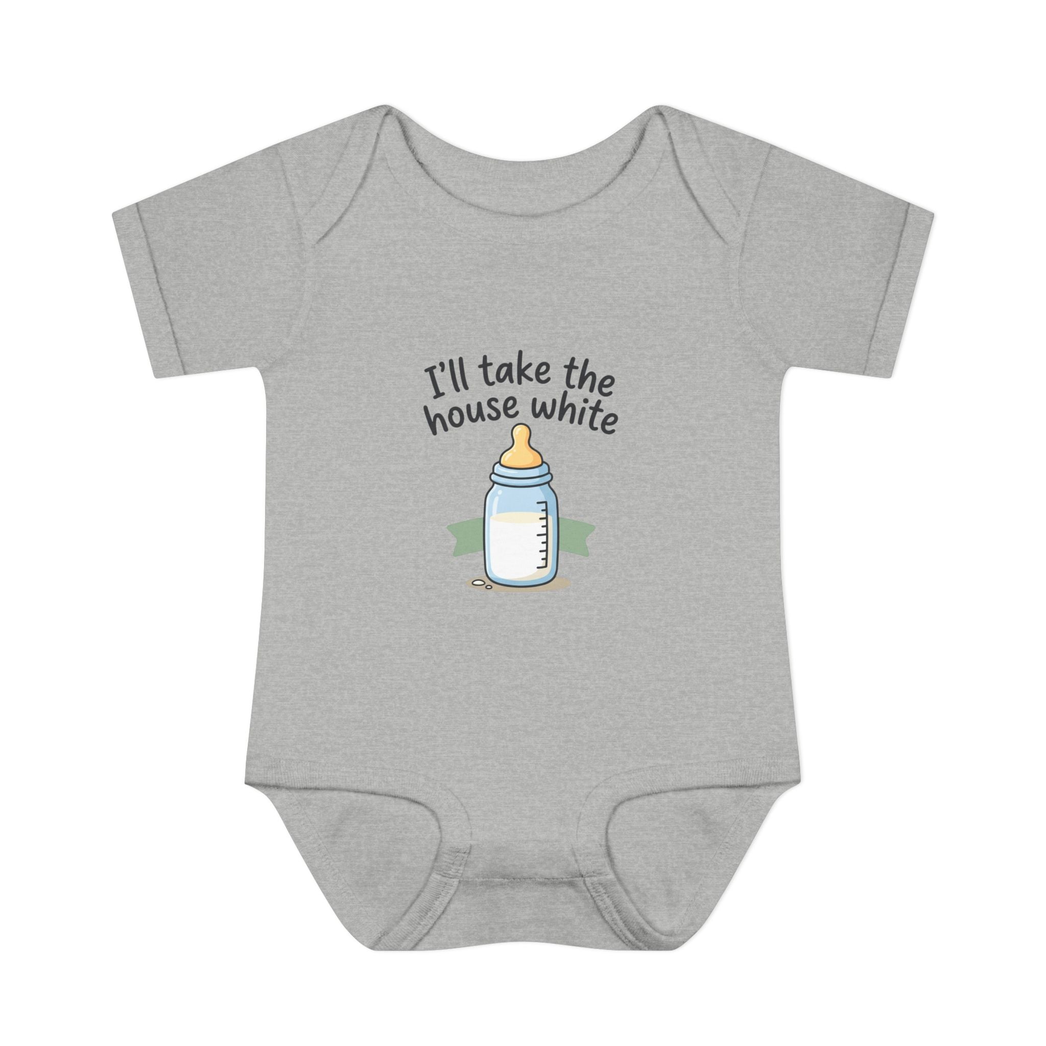 Baby Bodysuit "I'll Take the House White" Bottle Graphic — Newborn Onesie Gift