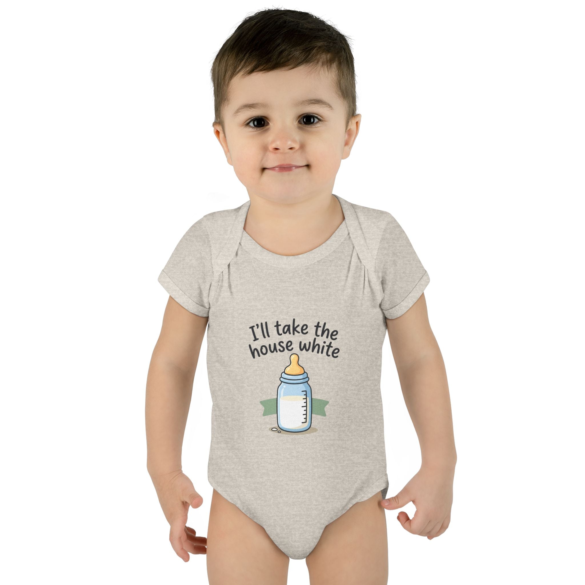 Baby Bodysuit "I'll Take the House White" Bottle Graphic — Newborn Onesie Gift