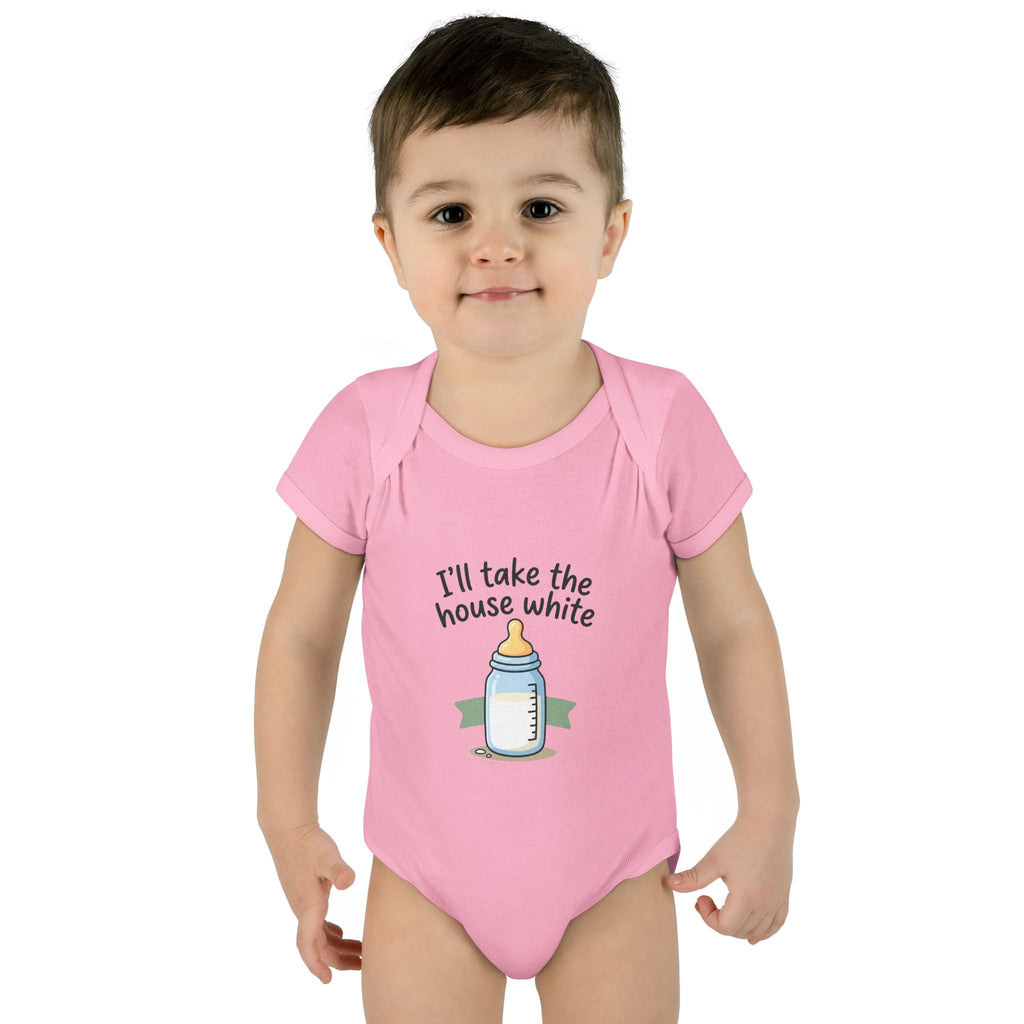 Baby Bodysuit "I'll Take the House White" Bottle Graphic — Newborn Onesie Gift